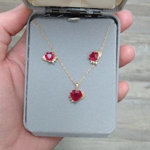 Vintage 14k Gold Ruby Pendant and Earrings Set